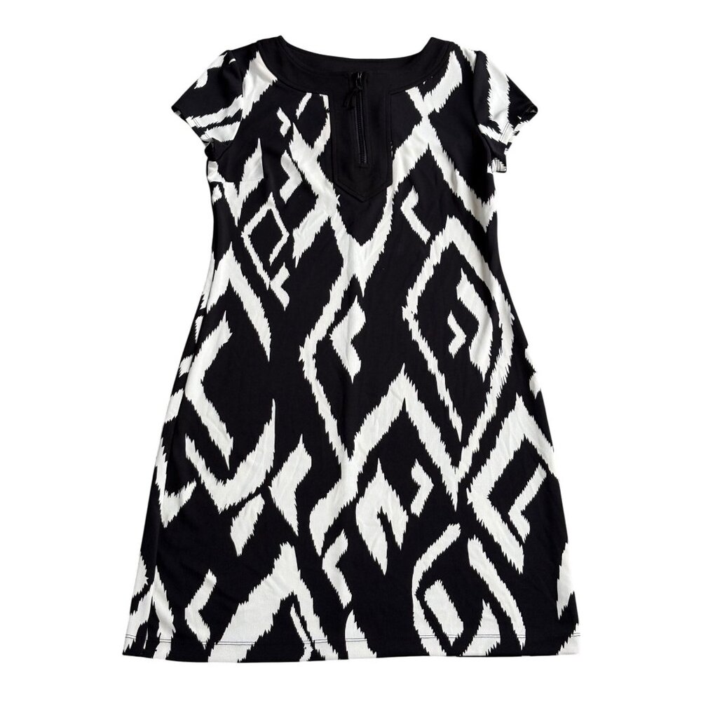 NEW NORDSTROM MUSE KNEE DRESS STRETCH FRONT ZIP SHORT SLEEVE WOMENS SIZE 8 BLACK